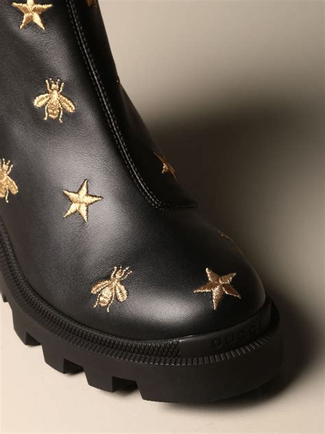 gucci ankle boots with bees|Gucci print thigh high boots.